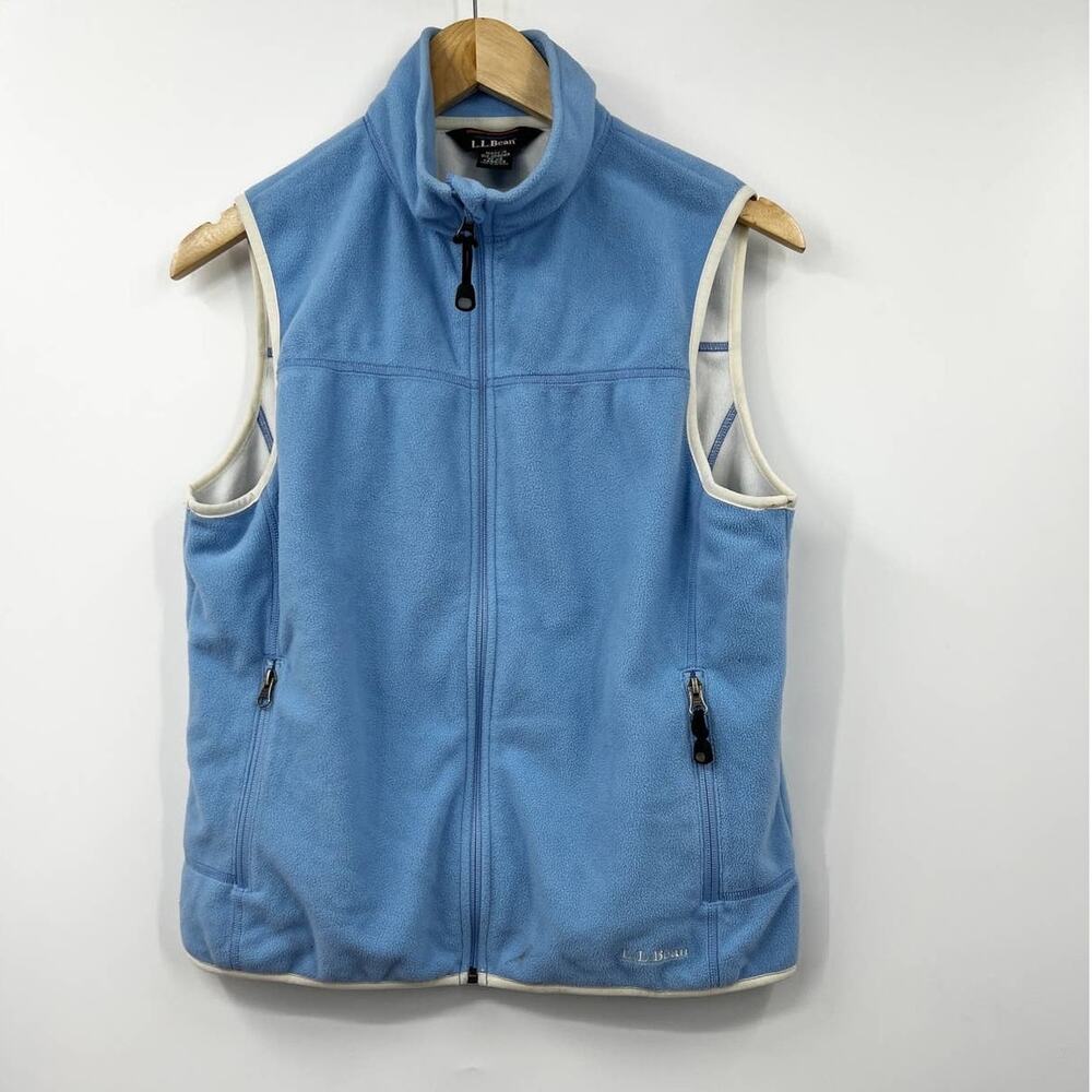 L.L. Bean Women's Full Zip Fleece Vest Jacket Sleeveless Solid Blue Size S